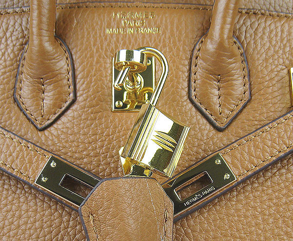 Super A Replica Hermes Gold Buckle Handbag Light Coffee 6068